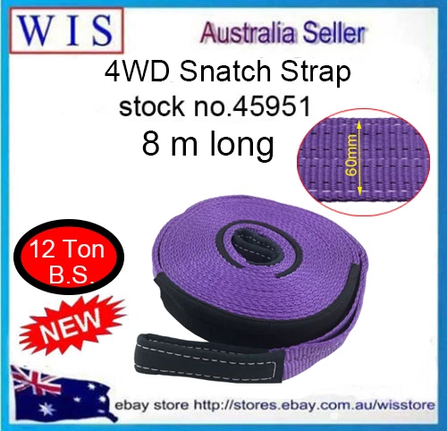 12T Heavy Duty 8M x 60mm Snatch Strap Tow Rope Towing 4x4 Offroad Recovery-45951