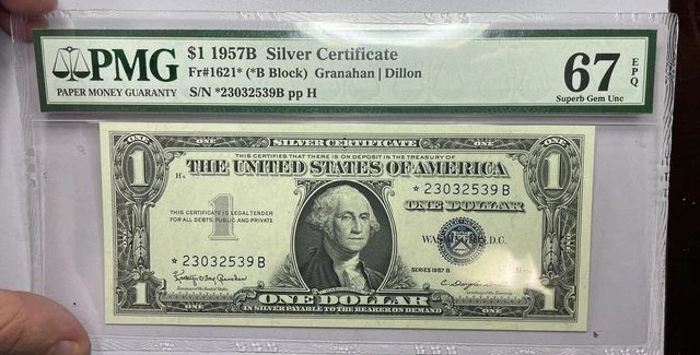1957 B $1 Silver Certificate FR1621* PMG 67 Superb Gem UNC EPQ Star Note!