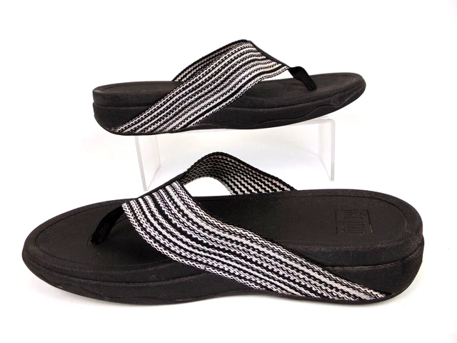 FitFlop Surfa Sandals Thong Toe Post Wedge Fabric Slip On Womens Size 9.0 M, 3