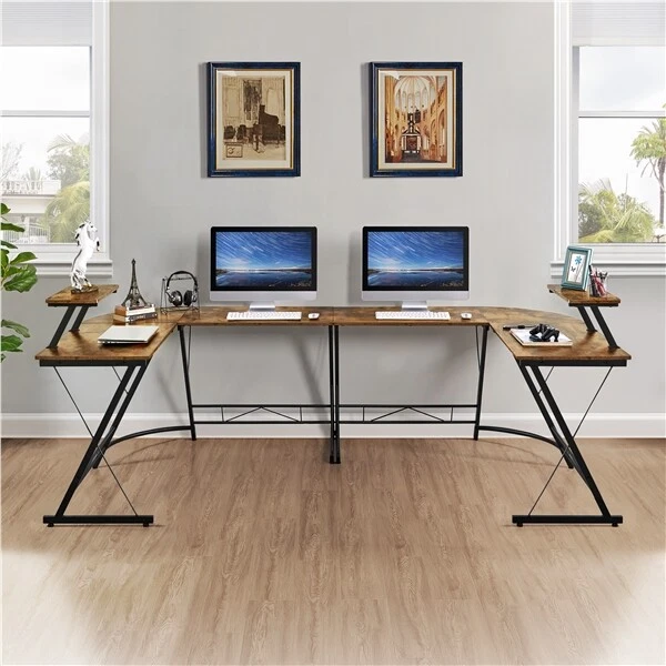 L SHAPED COMPUTER Corner Desk PC Table Workstation Home Office Large