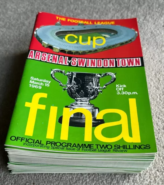 25 Unused 1969 League Cup Final Programmes, Arsenal v Swindon Town at Wembley