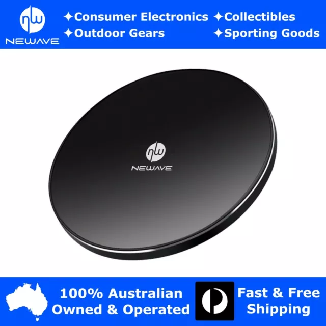 NEWAVE Aluminium Alloy 10W Qi Wireless Charger Fast Charging Pad LED Ring Bk/Wt