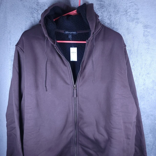 Banana Republic Men's XL Sherpa-Lined Full Zip Hoodie Roasted Cocao MSRP $90