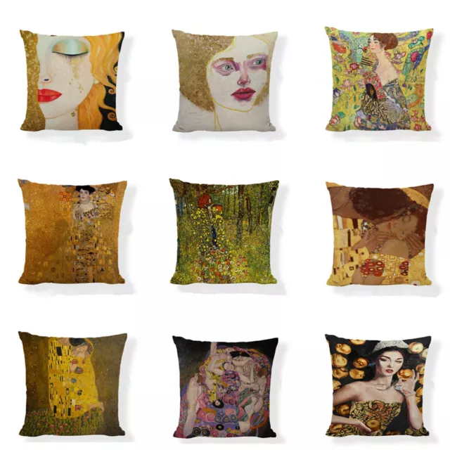 Sofa Decor Cushion Cover Gold Yellow Gustav Klimt Oil Painting Kiss Gallery Art