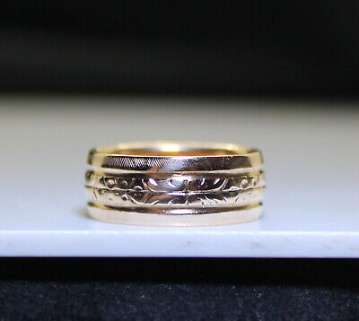 Gorgeous Vtg 14K Yellow Gold Ornate 7mm Thick Ladies Band/Ring Wedding/Promise