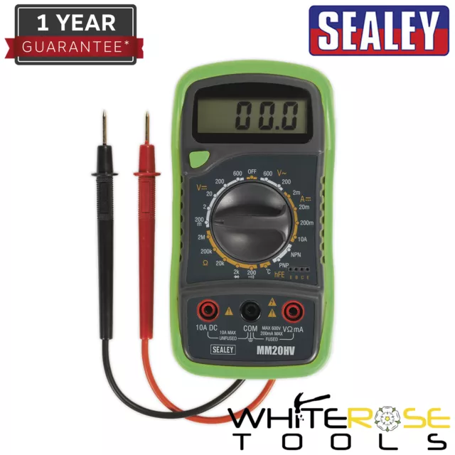 Sealey Digital Multimeter Hi-Vis Green 8 Function Thermocouple AC DC Current