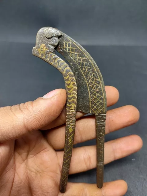 Antique Iron Brass Inlay Work Islamic Betel Nut Cutter Sarota Old Hand Forged