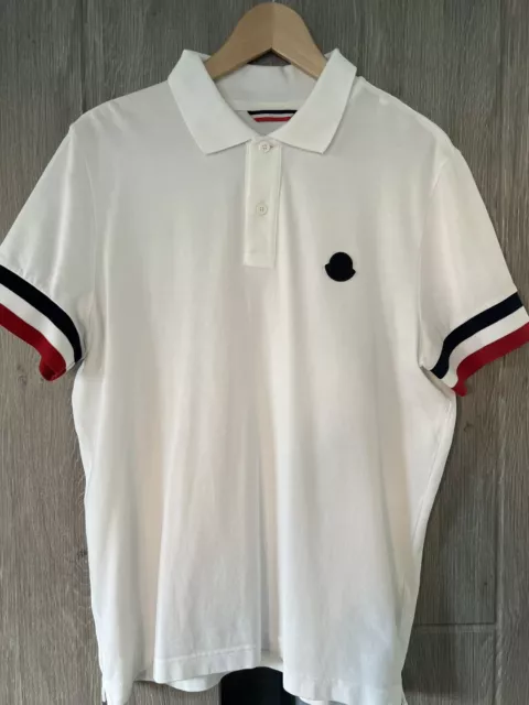 Mens Moncler White  Polo T-Shirt - AUTHENTIC Size: Large