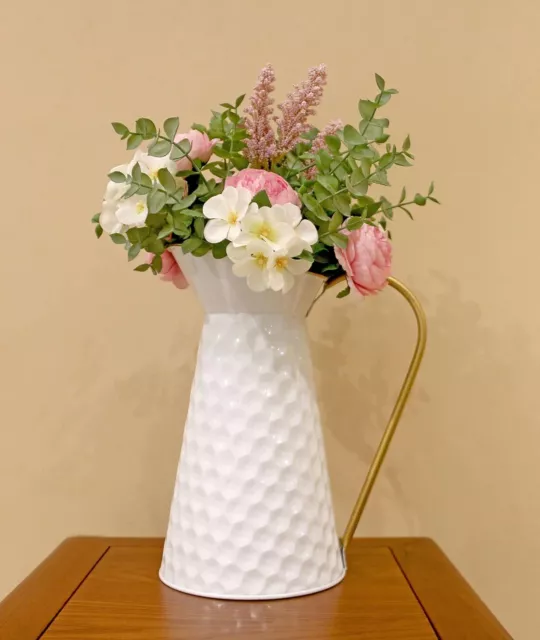 Flower Vase Metal White Jug Farmhouse Medium Free Stand Décorative Abstract