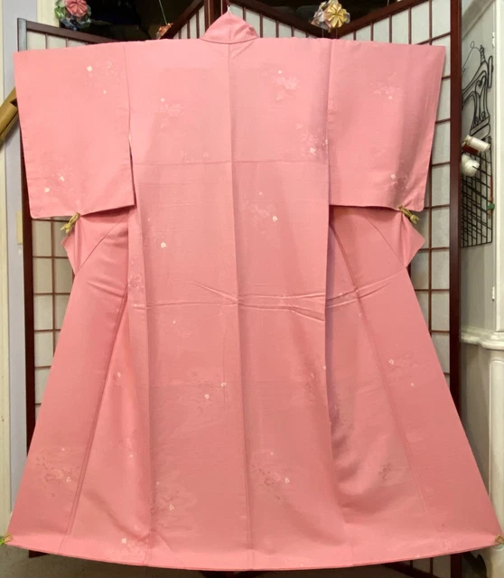 Pink Silk Woven Kimono with Running Water and Shibori
