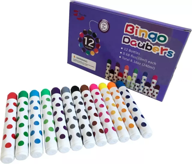 12 pcs Bingo Daubers in Mixed Colors Dot Art Markers Bingo Markers 12 Colors New