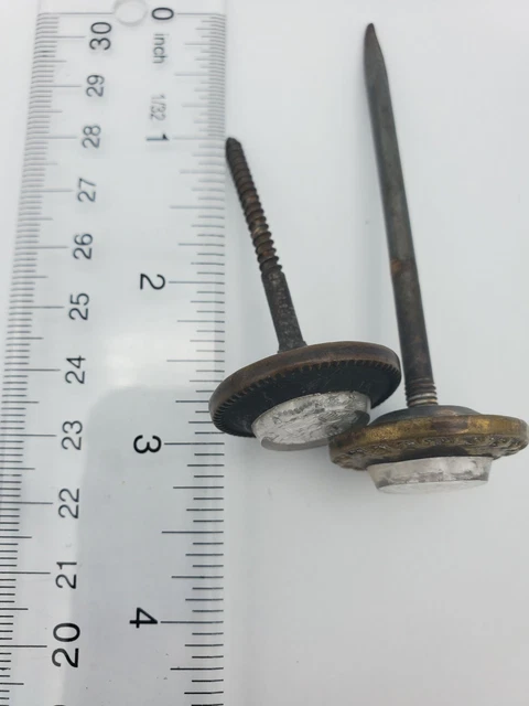 Antique Set of White Decorative Victorian Picture Hanging Nail, Brass Glass 2