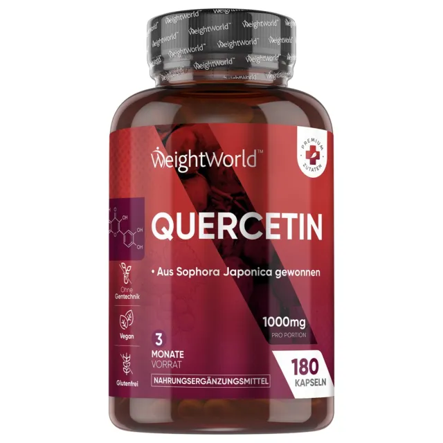 Quercetin - 180 Kapseln - 1000mg Pulver - Antioxidant - Blutdrucksunterstützung