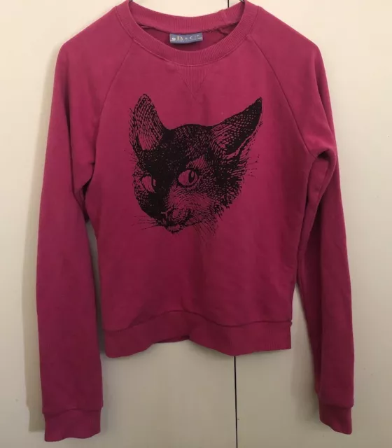 B&C Womens Girls Kids Graphic Print Top. Pink With Cat. Size Small S