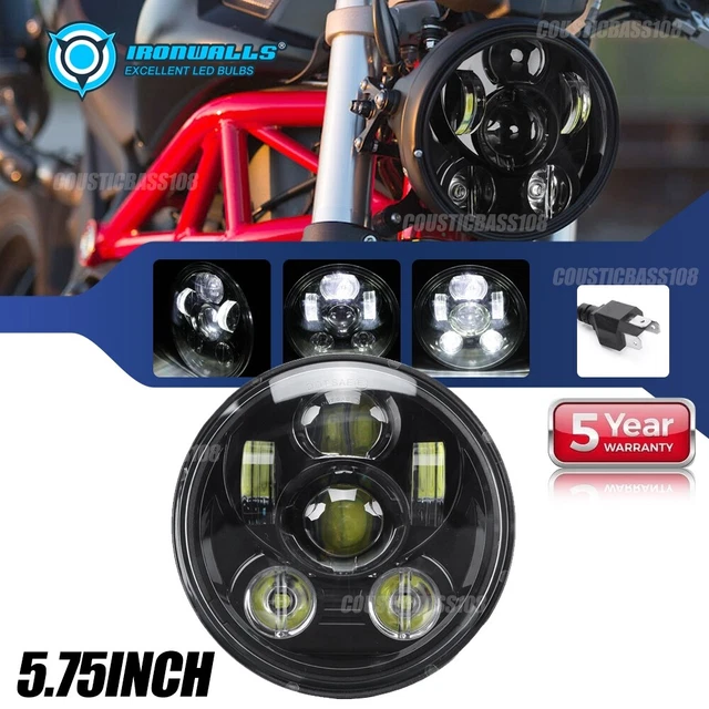 5.75" 5-3/4" LED Headlight 4D Lens Projector High Low Beam Black For Motorcycle