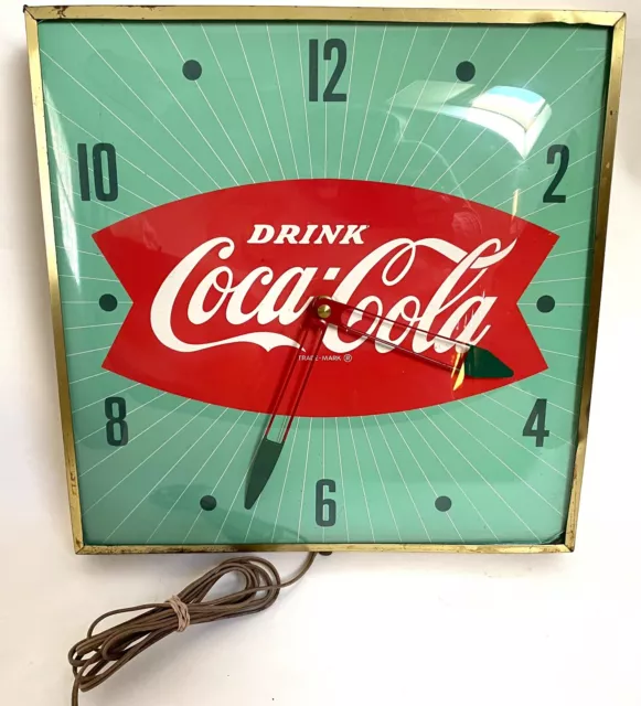 Vintage PAM Coca Cola Advertising Electric Wall Clock Green & Red