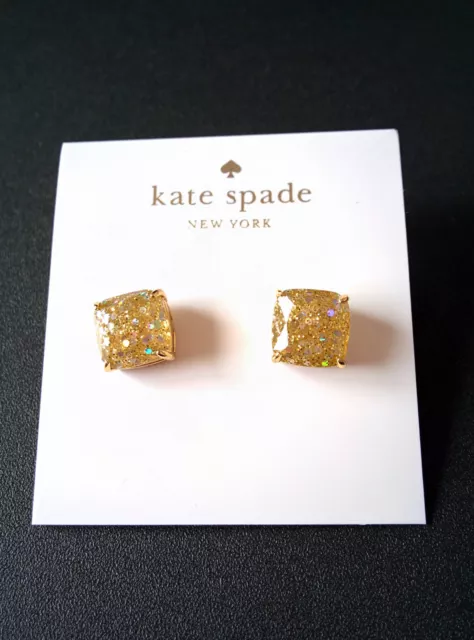 ~Kate KSNY Spade New York Gold Glitter Mini Small Square Stud Earrings~