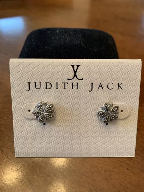 Judith Jack Sterling Silver Marcasite Flower Stud Earrings 925 JJ 3.4g 3/8 Inch