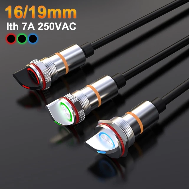 16/19MM ROTARY SWITCH Selector ON OFF 7A LED Illuminated with ...