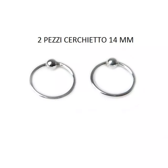 2 Orecchini Piercing Cerchio da Naso Pallina Cartilagine Trago Argento 925 14 mm