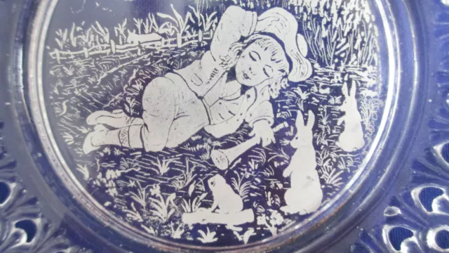 1889 Antique Victorian Press Glass Egg Dart Little Boy Blue Nursery Rhyme Plate