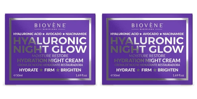 2 X BIOVENE Hyaluronic Night Glow Moisture Restore Hydration Night Cream 50m