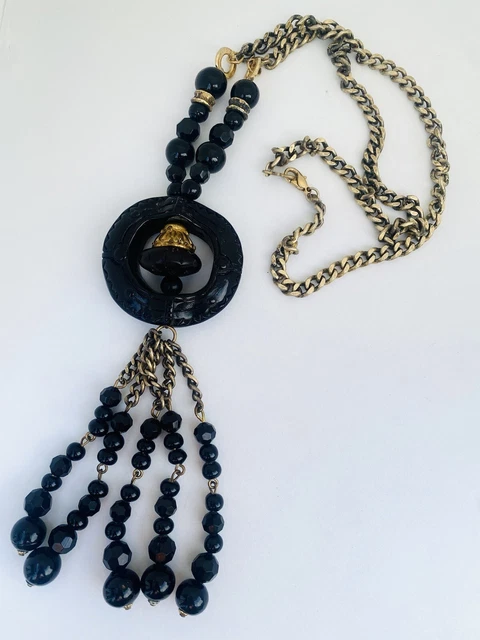 Collier Sautoir Oversize Vintage Jacky De G Paris - Années 1990 - Noir