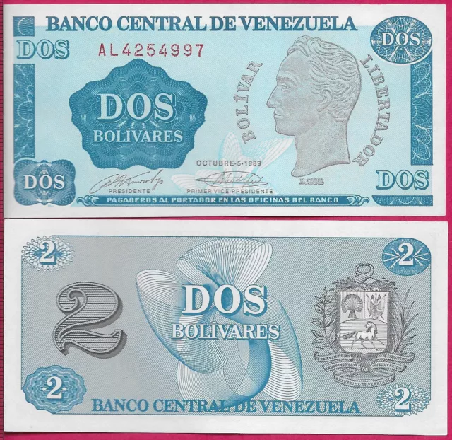 Venezuela 2 Bolivares 1989 Unc Coin Head Of Simon Bolivar At Right,Large 2 At Le
