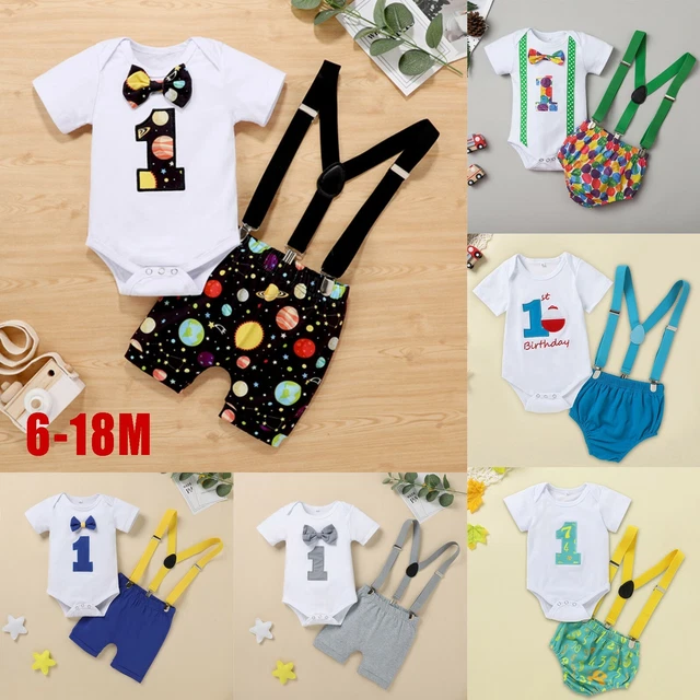 Infant Baby Boys Girls Romper+Bow Tie Suspender Shorts 1st Birthday Outfits Sets
