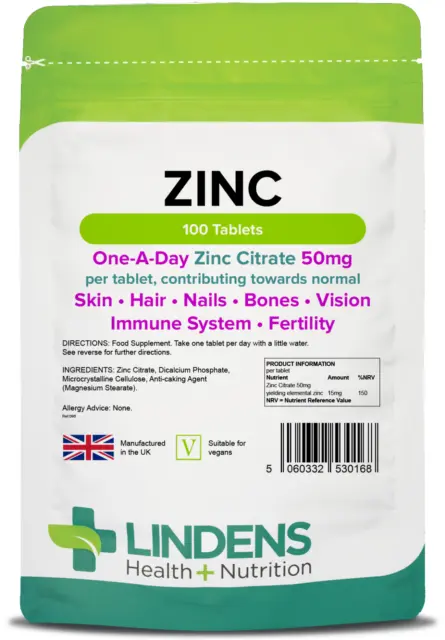 Zinc Citrate 50mg Tablets (100 pack) sexual health - acne - immune system skin