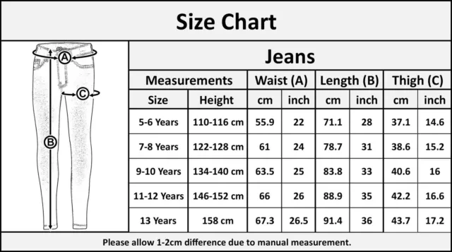 Kids Girls Jeans Embroidered Denim Comfort Stretchy Skinny Pants Age 5-13 Years 2