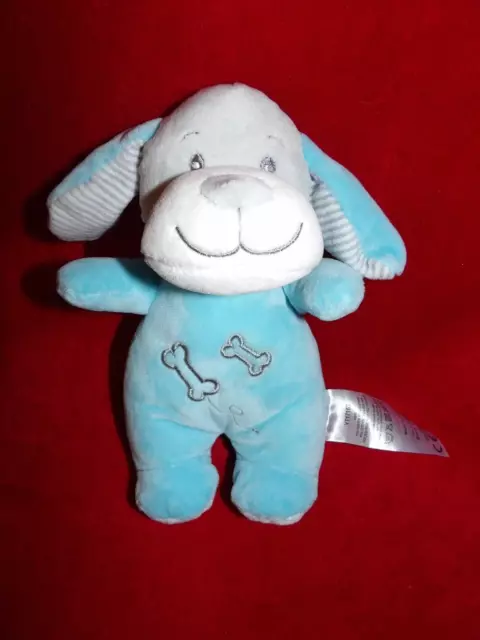 Doudou Peluche Chien Bleu Blanc Gris Rayé Bisous d'Ange Tom & Kiddy NEUF