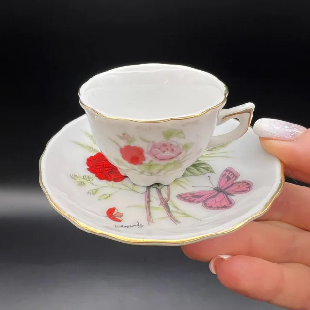 Edmonds Vintage Miniature Porcelain Tea Coffee Pair Saucer Cup Flowers Dinneware
