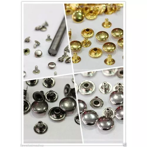 Da 50 a 1000pz borchie piatte con rivetto scelta argento/oro/nero 8mm + punzone