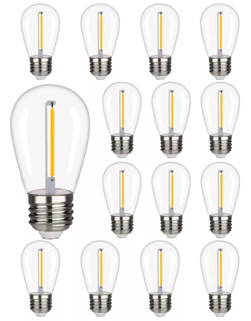 15 Pack S14 LED Bulbs for Outdoor String Lights,Shatterproof 1 Watt Equivalen...