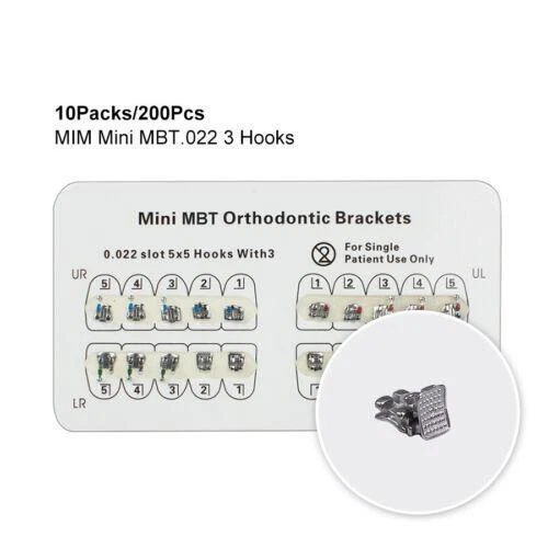 Dental Orthodontic Metal Brackets Braces 200pcs Mini MBT 0.022 3-Hooks