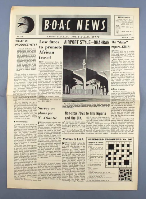 Boac News Airline Staff Newspaper No.208 - 1 March 1963 Boeing 707