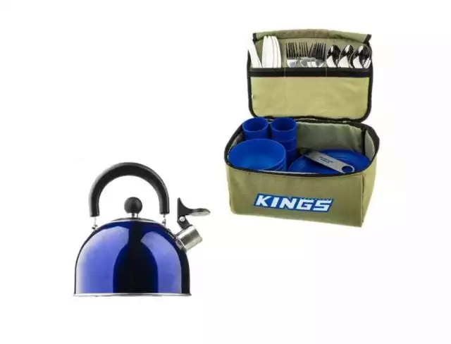 Kings 37 Piece BBQ Picnic Set Travel 4WD 4X4 Cutlery + 2L Outdoor Camping Kettle