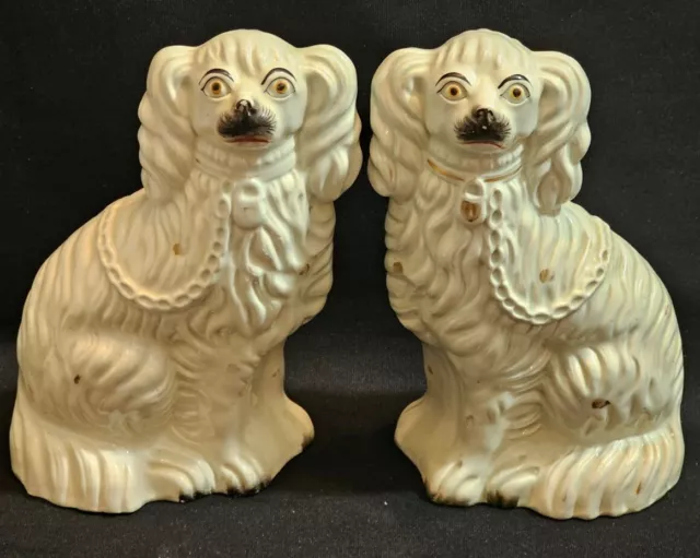 A Pair of 19thC Large Staffordshire Pottery Dogs, Spaniels