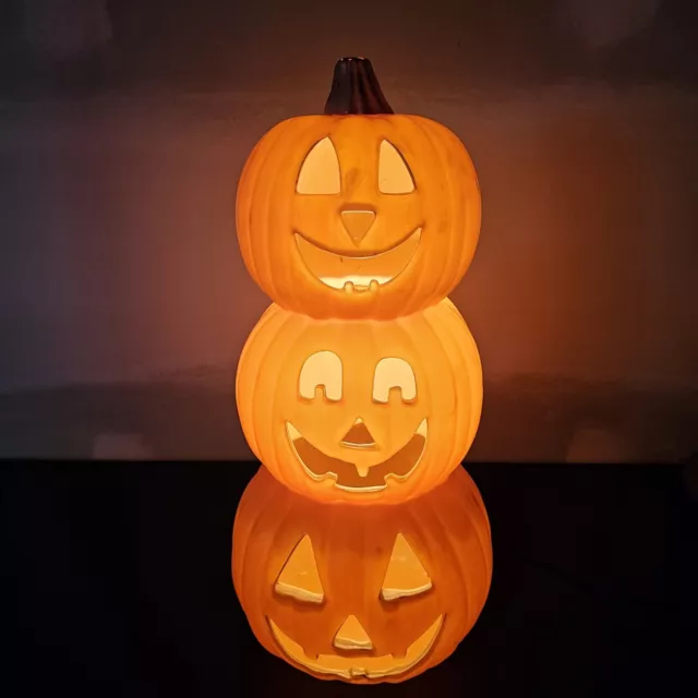 Gemmy Blow Mold 18" Halloween Jack O Lantern 3 Stack Pumpkins With Light