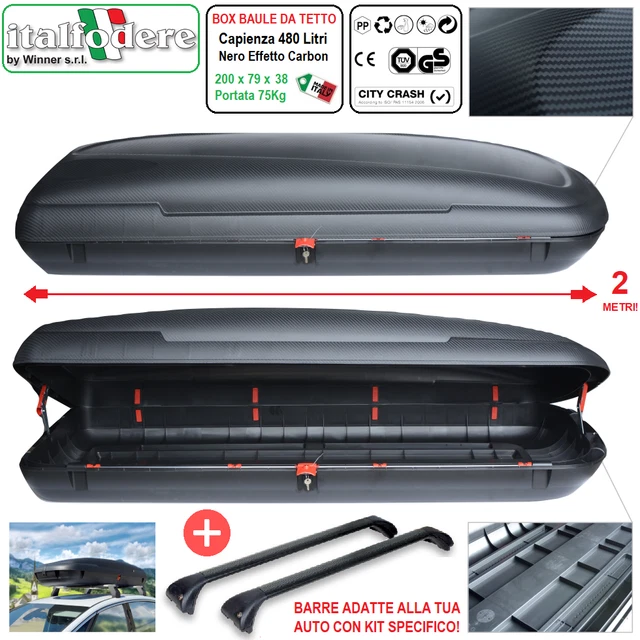 Box Tetto Reef 580 Per Auto - Baule Portatutto 460 Litri, Nero, Capacità 75 Kg - Foto 8