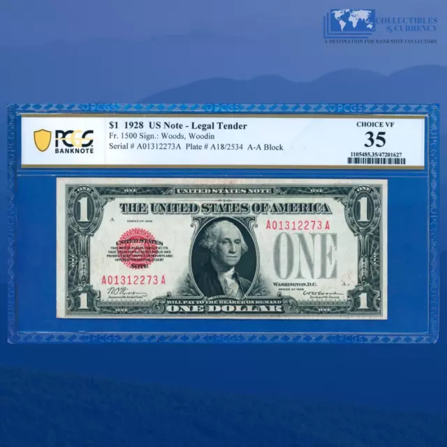 Fr.1500 1928 $1 One Dollar Bill "FUNNYBACK" Legal Tender Notes, PCGS 35 #12273