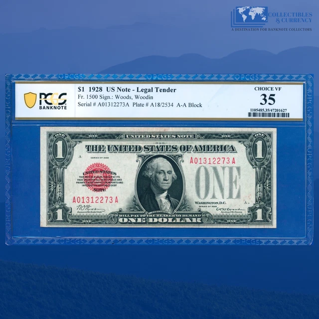 Fr.1500 1928 $1 One Dollar Bill "FUNNYBACK" Legal Tender Notes, PCGS 35 #12273