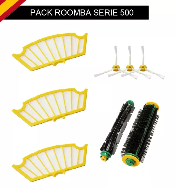 Pack Recambios Compatible Con Roomba Serie 500: 3 Filtros, 1 Rodillo, 3 Cepillos