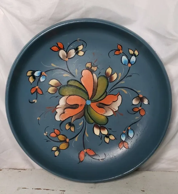 Hand Painted Floral Wooden Bowl Vintage Pre-owned