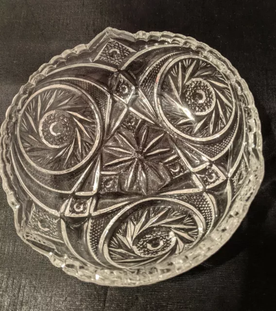 American Brilliant Cut Early 1900s Glass Bowl 5" x 3" Star & Pinwheel