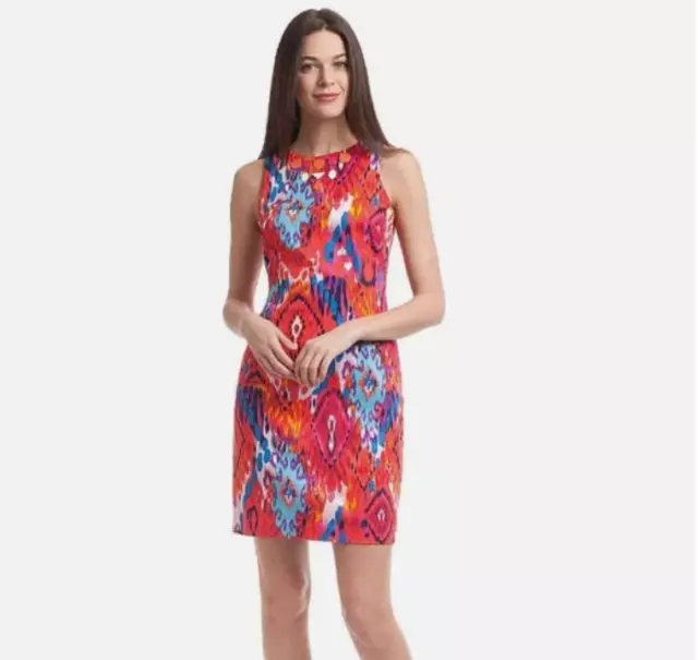 Belle Badgley Mischka Ikat Print Embellished Sheath Dress 6