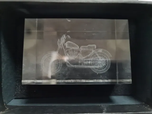 Laser Art 3D motorcylce glass paperweight Block- Crystal Clear Collectibles