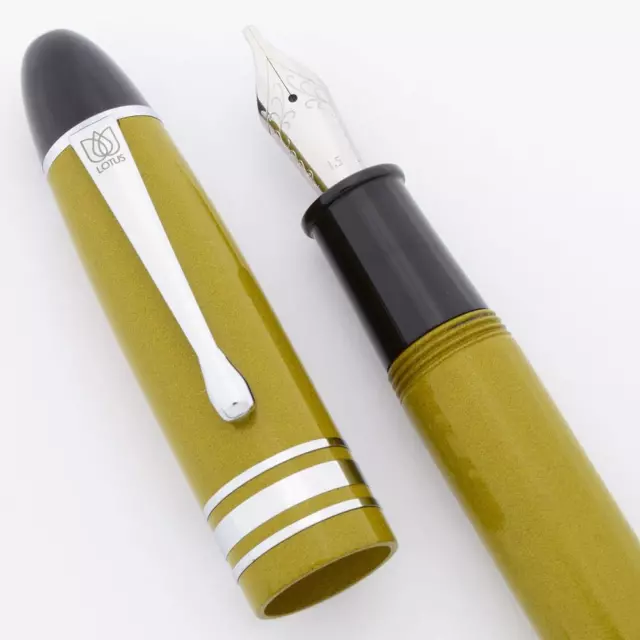 Lotus Everest Fountain Pen - Nikko Olive Green Ebonite, Chrome Trim, JoWo 6 Nibs