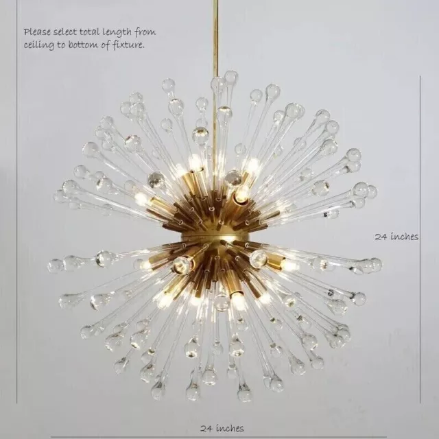 1950's Mid Century Hand Blown Italian Murano Glass Crystal Dandelion Chandelier 3